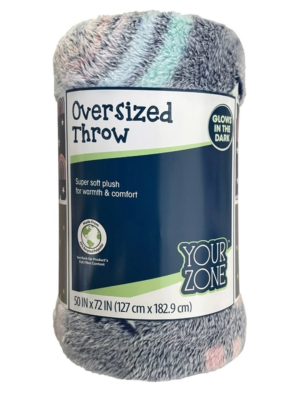Your Zone Navy Rainbow Polyester Velvet Plush Glow in the Dark - Picture 4 of 8